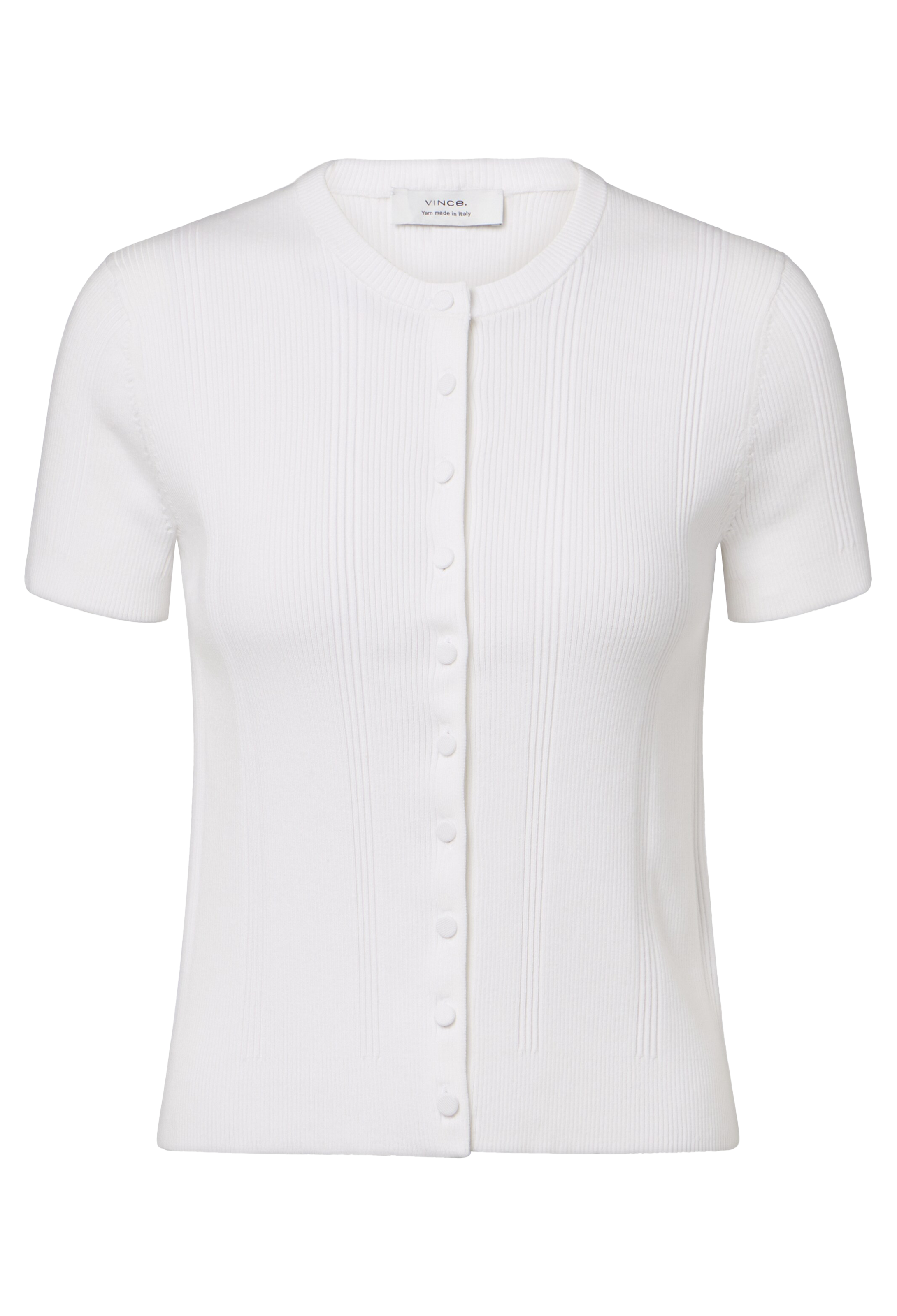 White short-sleeve button-up shirt on a white background