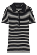 Black and white striped shirt with collar on a white background