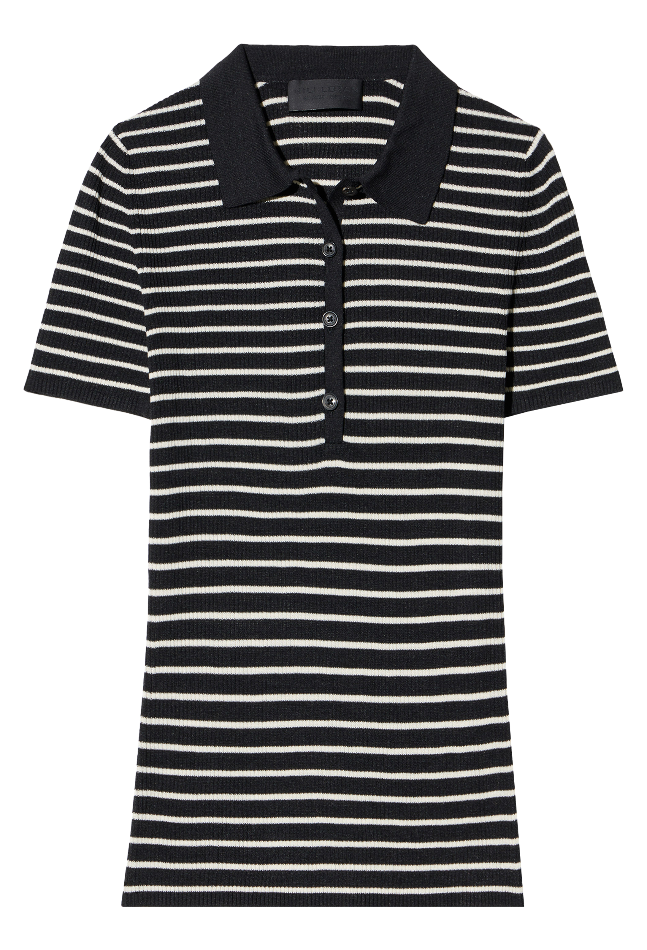 Black and white striped shirt with collar on a white background
