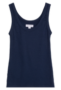 blue ribbed tank top on a white background