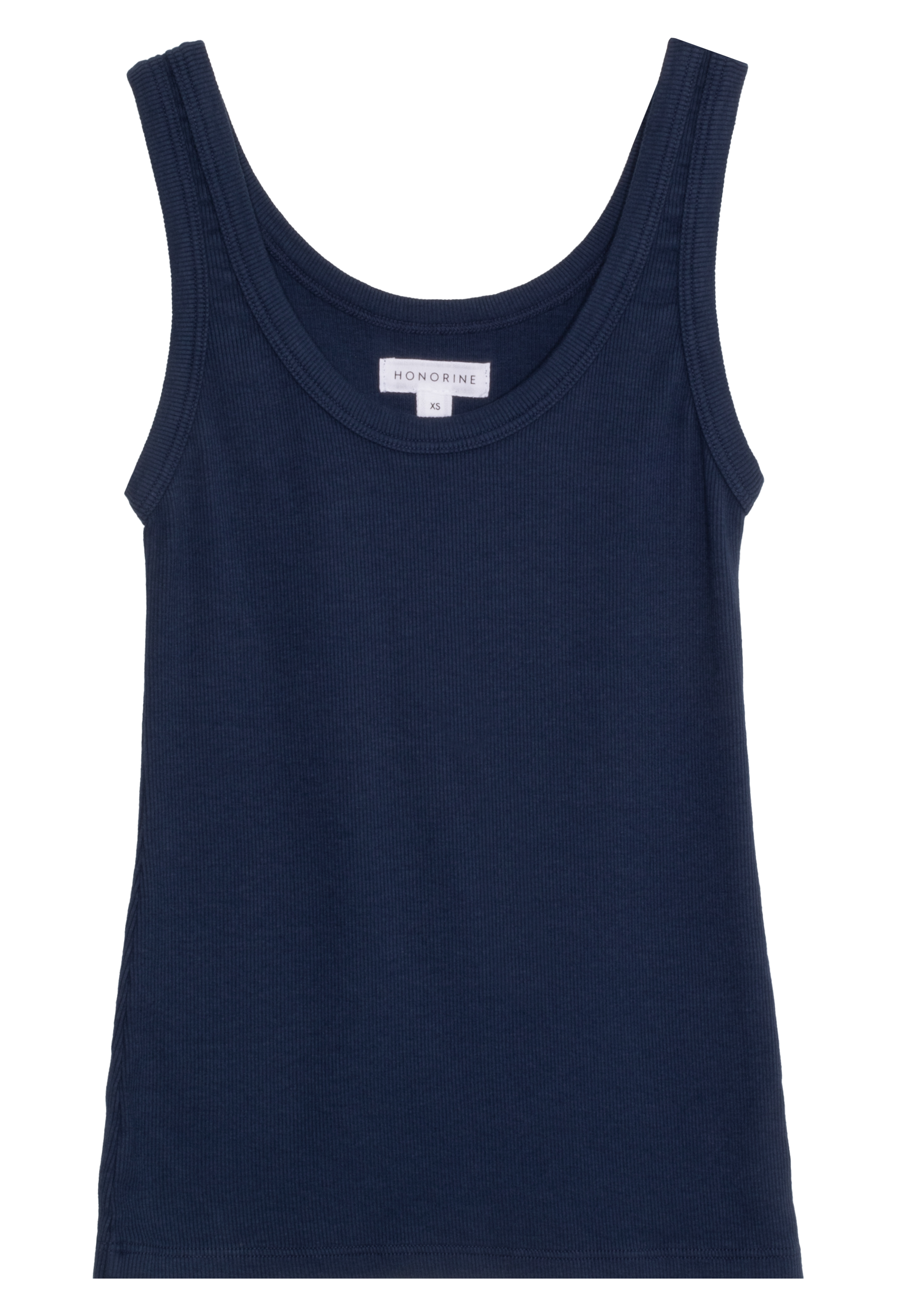 blue ribbed tank top on a white background