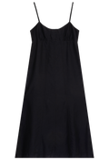 black midi dress with spaghetti straps on a white background