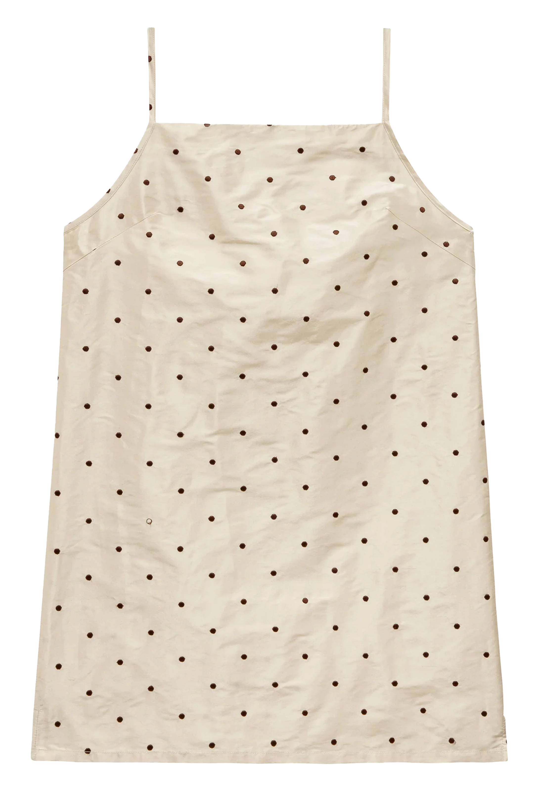 Silk Taffeta Mini Dress Creme with Walnut Polka Dots / M