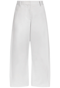 White wide-leg cropped trousers shown flat against a solid white background.