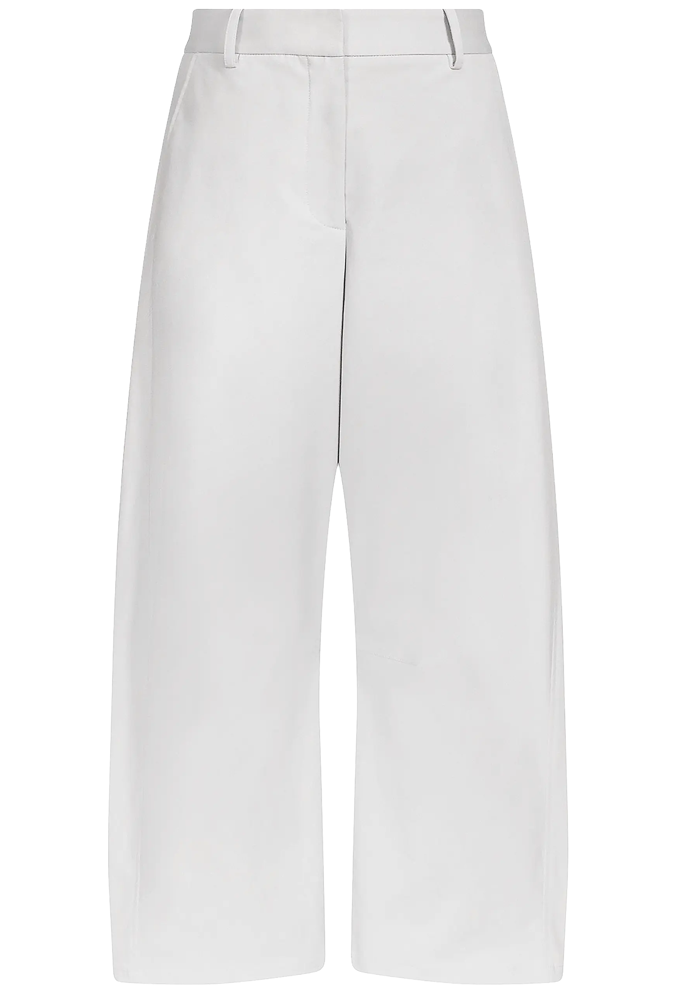 White wide-leg cropped trousers shown flat against a solid white background.