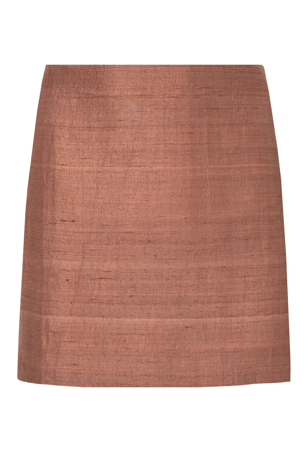A textured, structured mini skirt in a warm terracotta or rust brown color, shown flat against a solid white background.