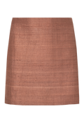 A textured, structured mini skirt in a warm terracotta or rust brown color, shown flat against a solid white background.