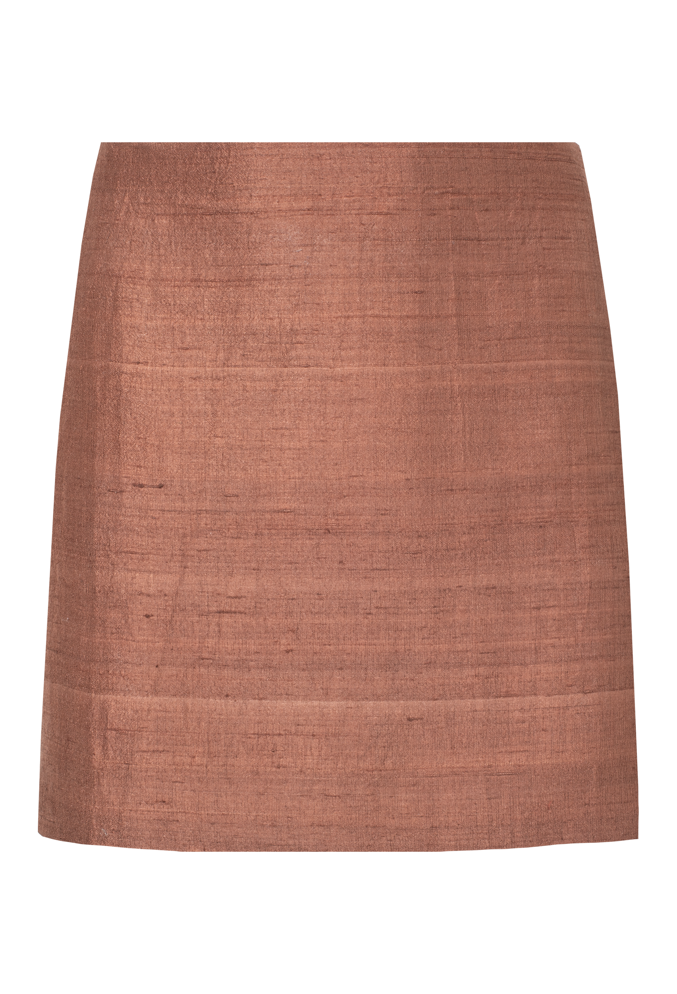 A textured, structured mini skirt in a warm terracotta or rust brown color, shown flat against a solid white background.