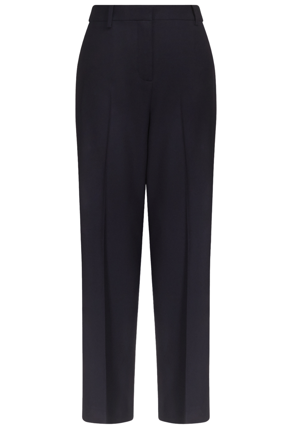 dark blue high-waisted cropped trousers with front pleats, shown against a plain white background.
