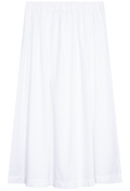 A white skirt with a gathered elastic waistband, shown flat against a solid white background.