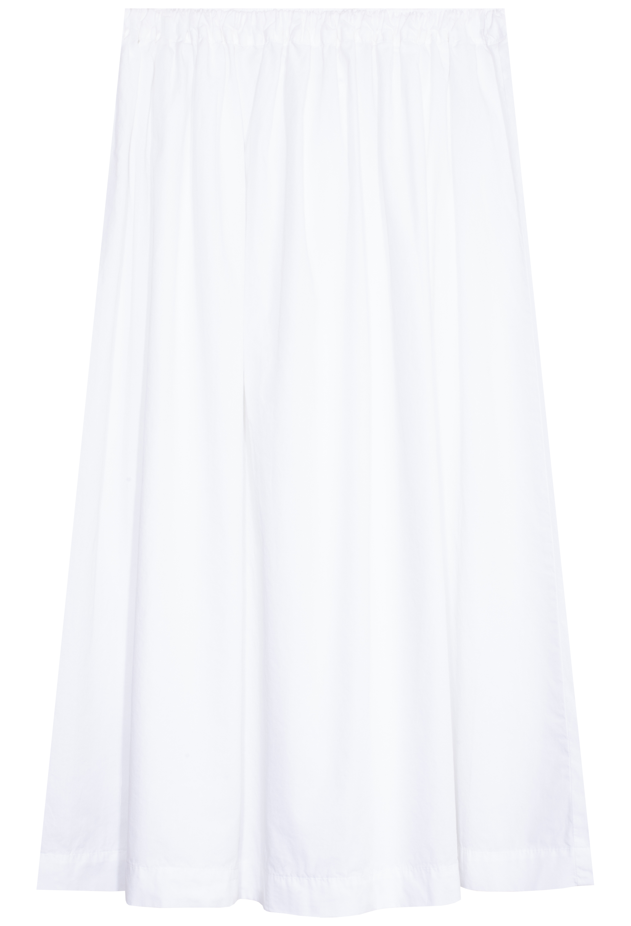 A white skirt with a gathered elastic waistband, shown flat against a solid white background.