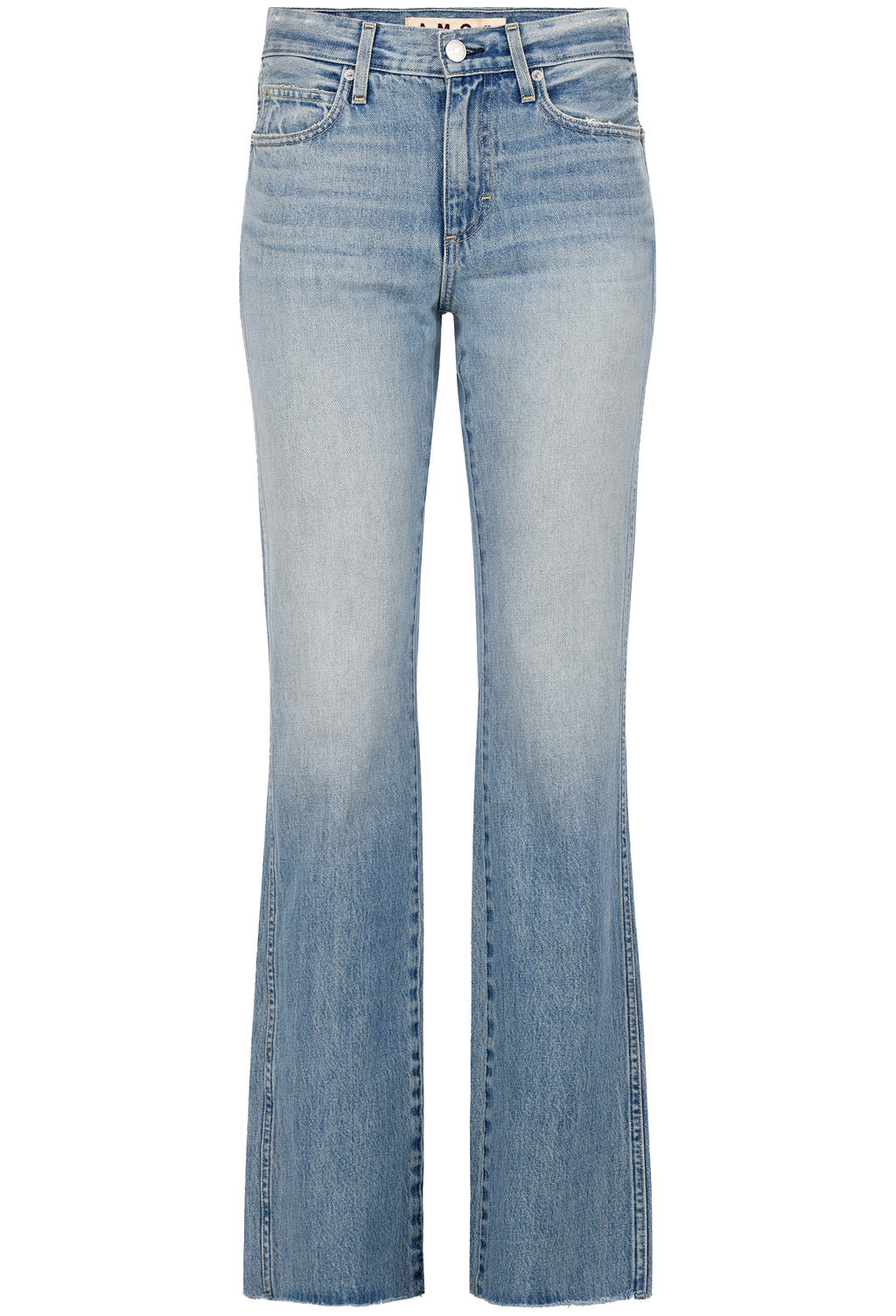 Light blue flare jeans with a faded wash and subtle side detailing, shown against a plain white background.