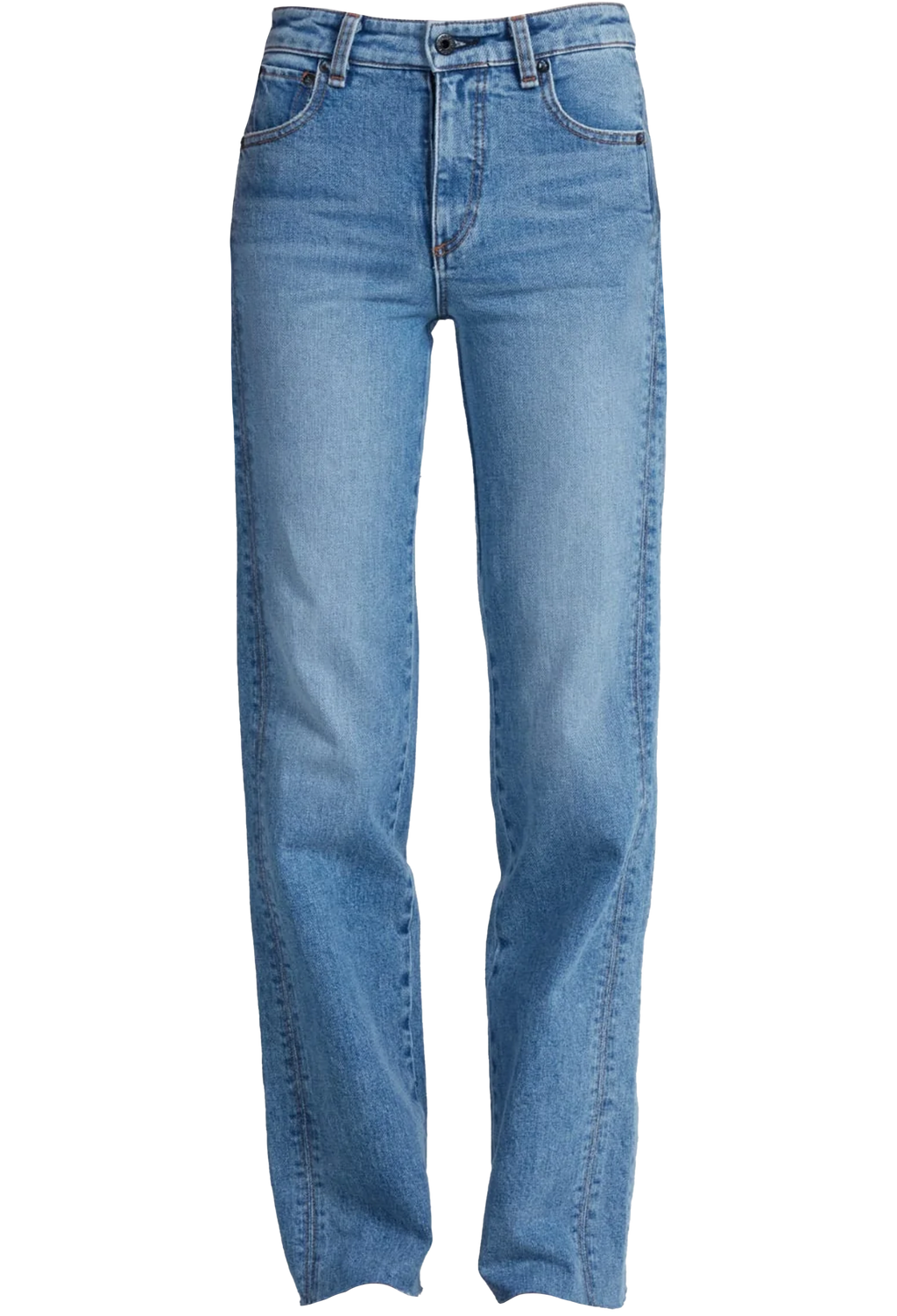 Light blue straight-leg denim jeans shown flat against a solid white background.