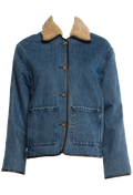 denim jacket with beige fur collar on a white background