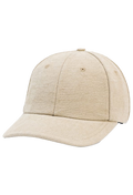 A light beige textured baseball cap with a curved brim, photographed on a solid white background.