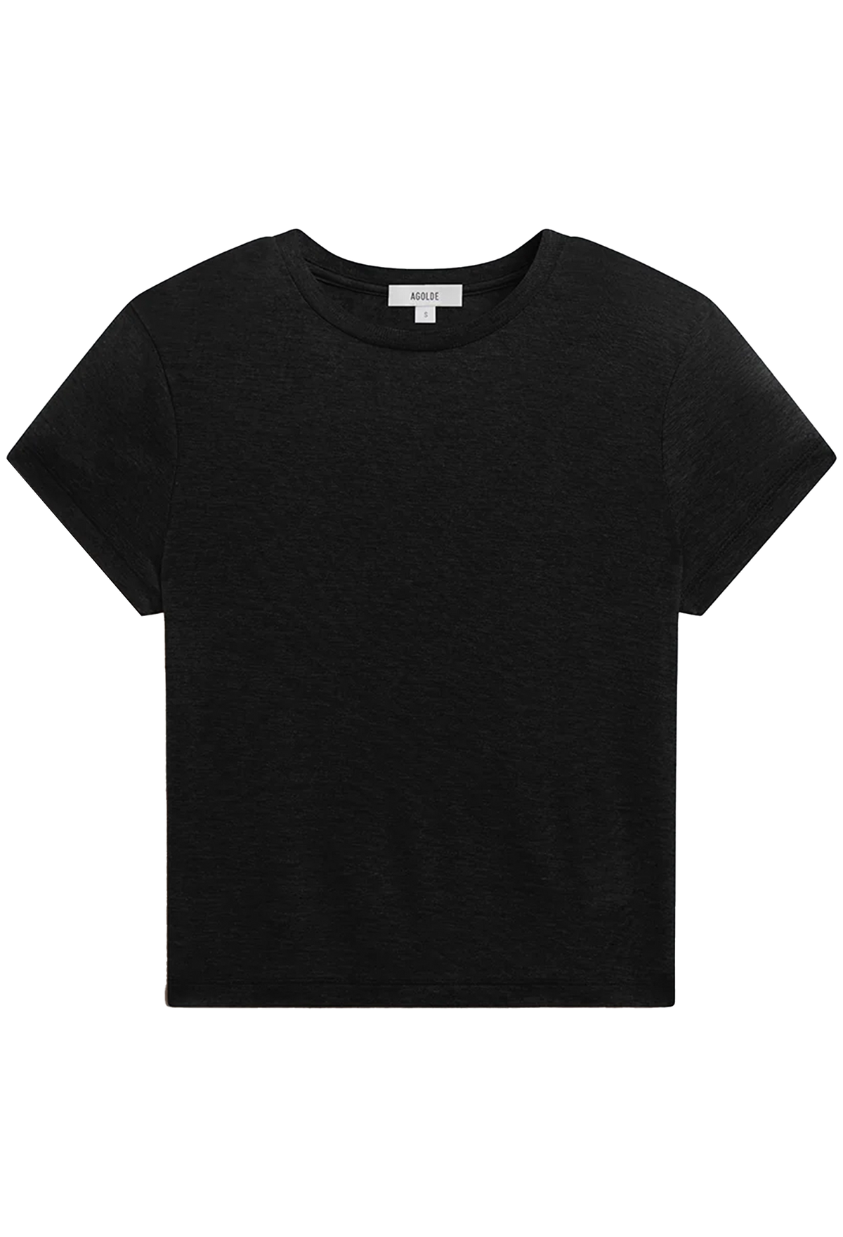 A black short-sleeve crewneck t-shirt shown flat on a white background.