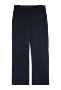 Dark blue trousers set against a checkered background. 