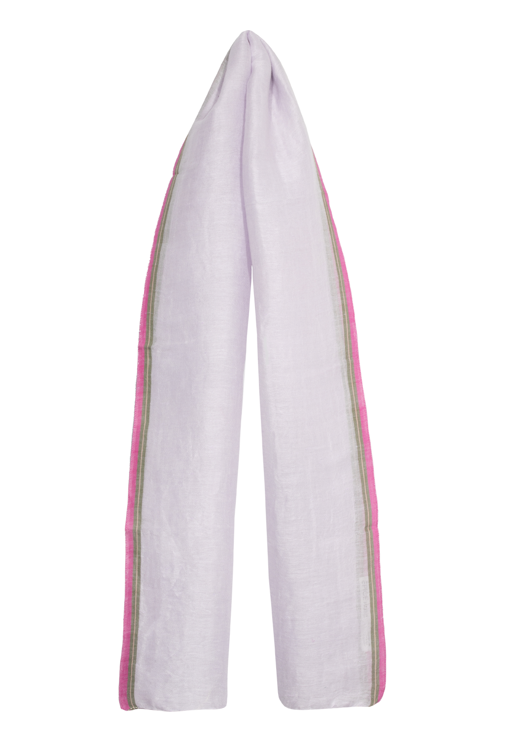 A light pink scarf with a green and pink striped border. Transparent background