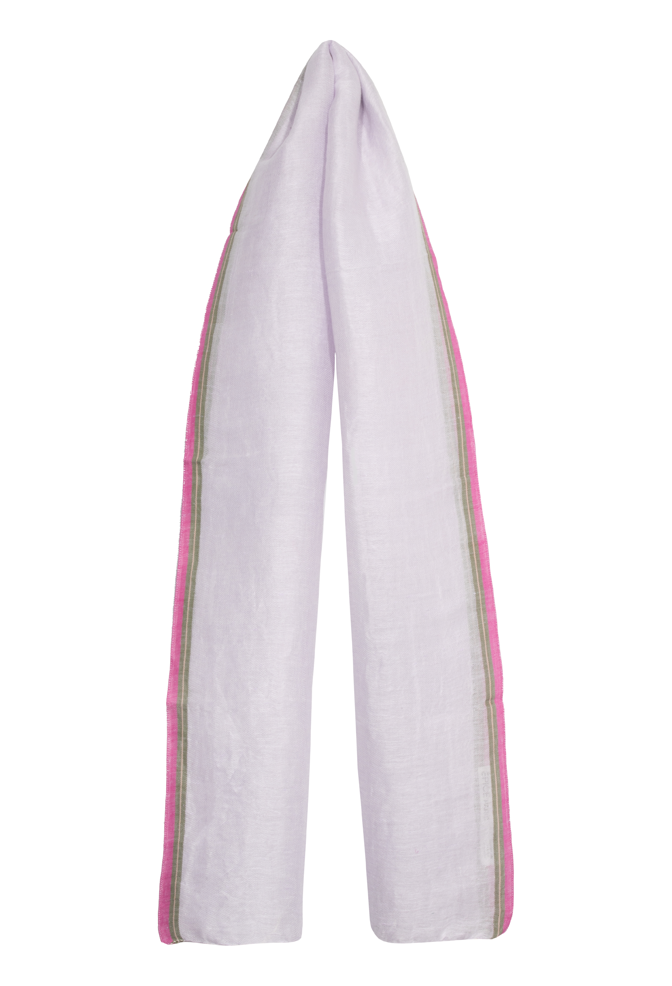 A light pink scarf with a green and pink striped border. Transparent background