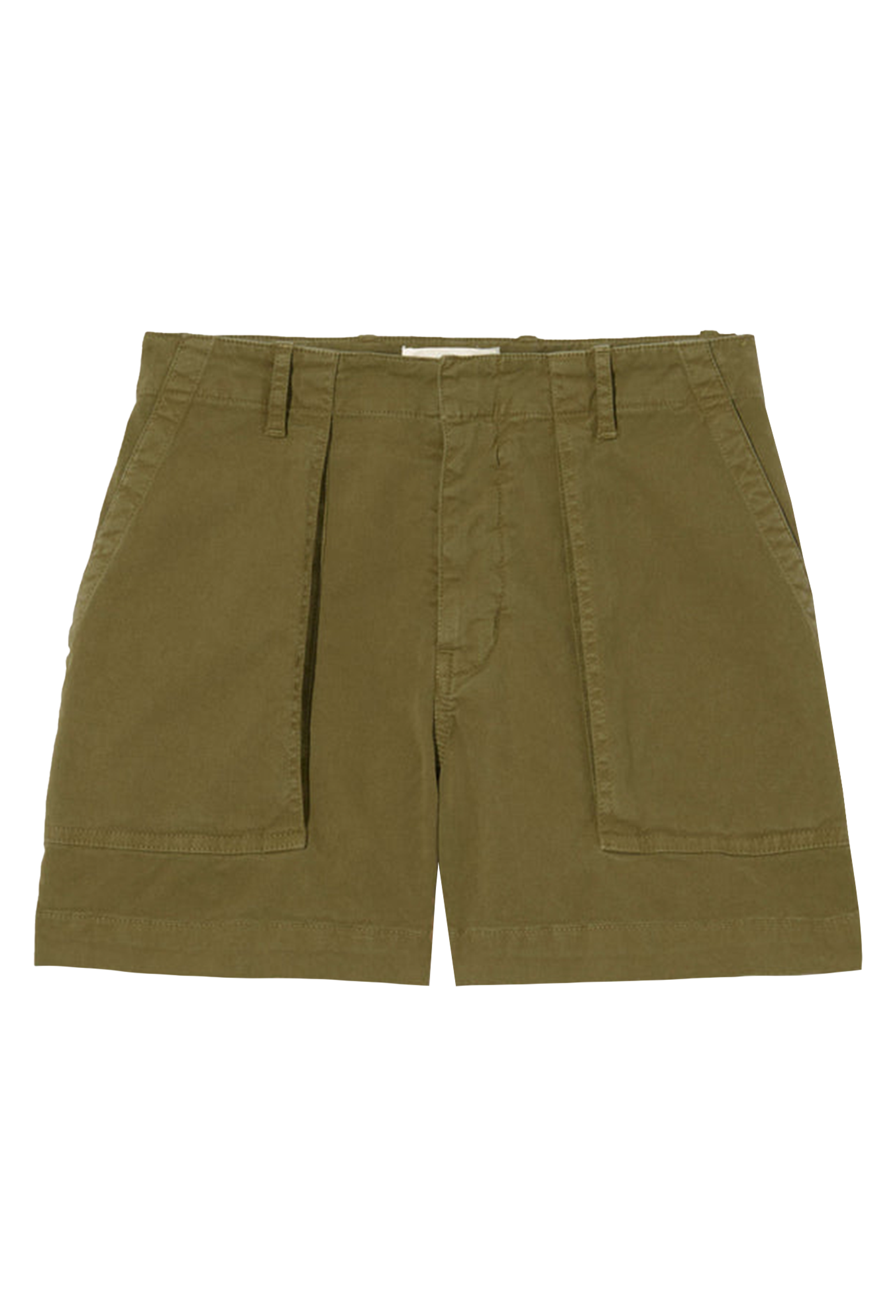 military green short with two patch pockets. transparent background