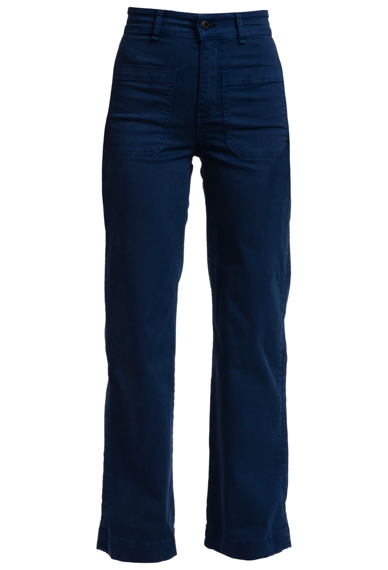 Dark blue pants with large front pockets. Transparent background.