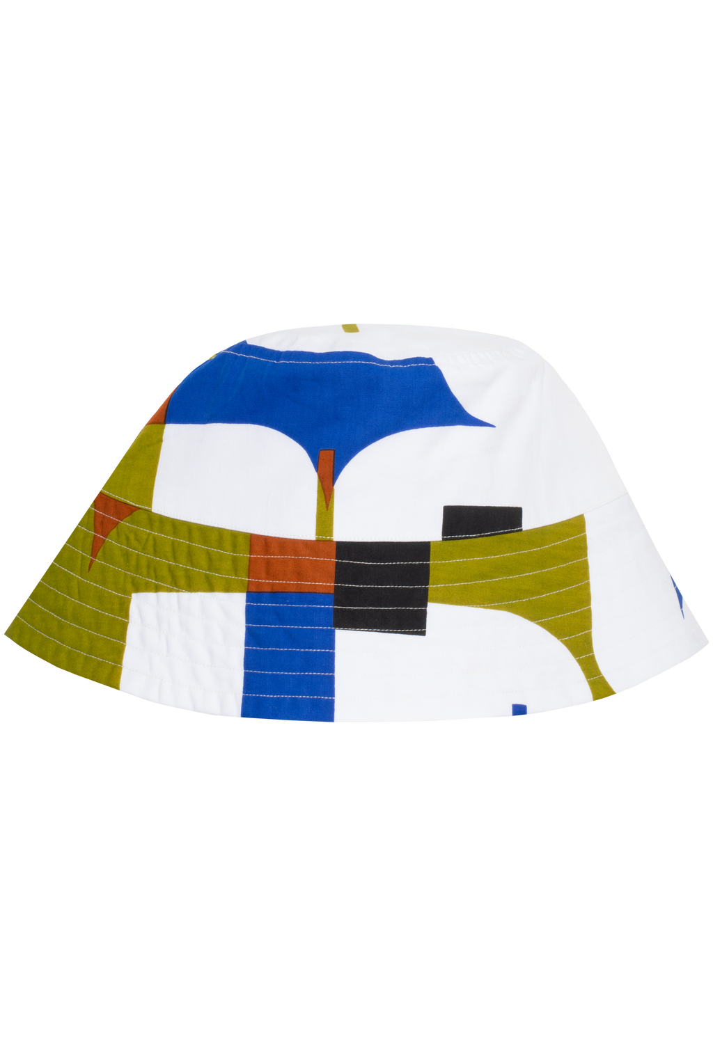 A blue, green, and white bucket hat. Transparent background.