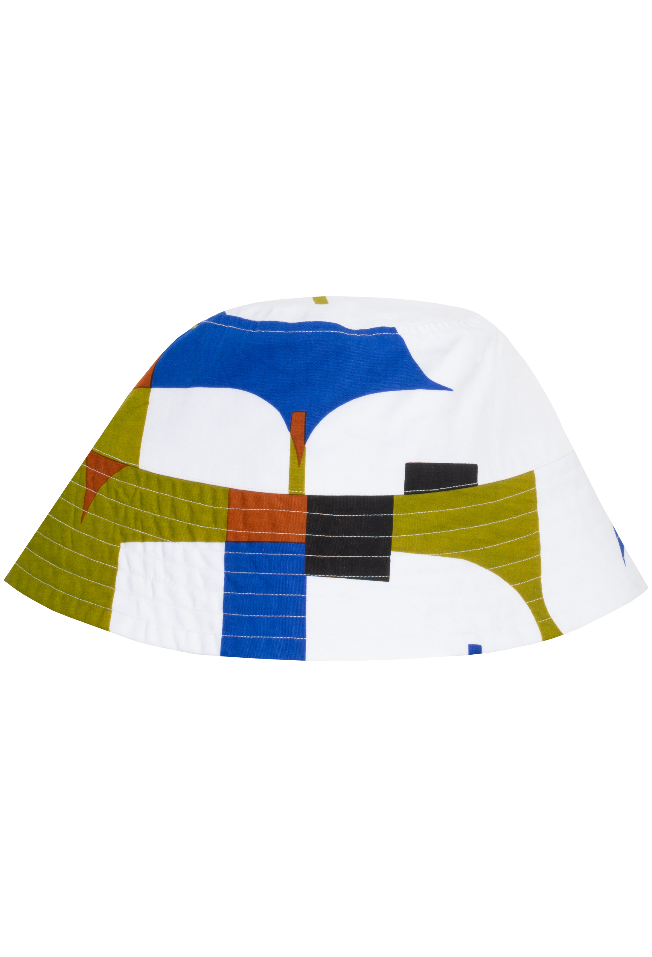 A blue, green, and white bucket hat. Transparent background.