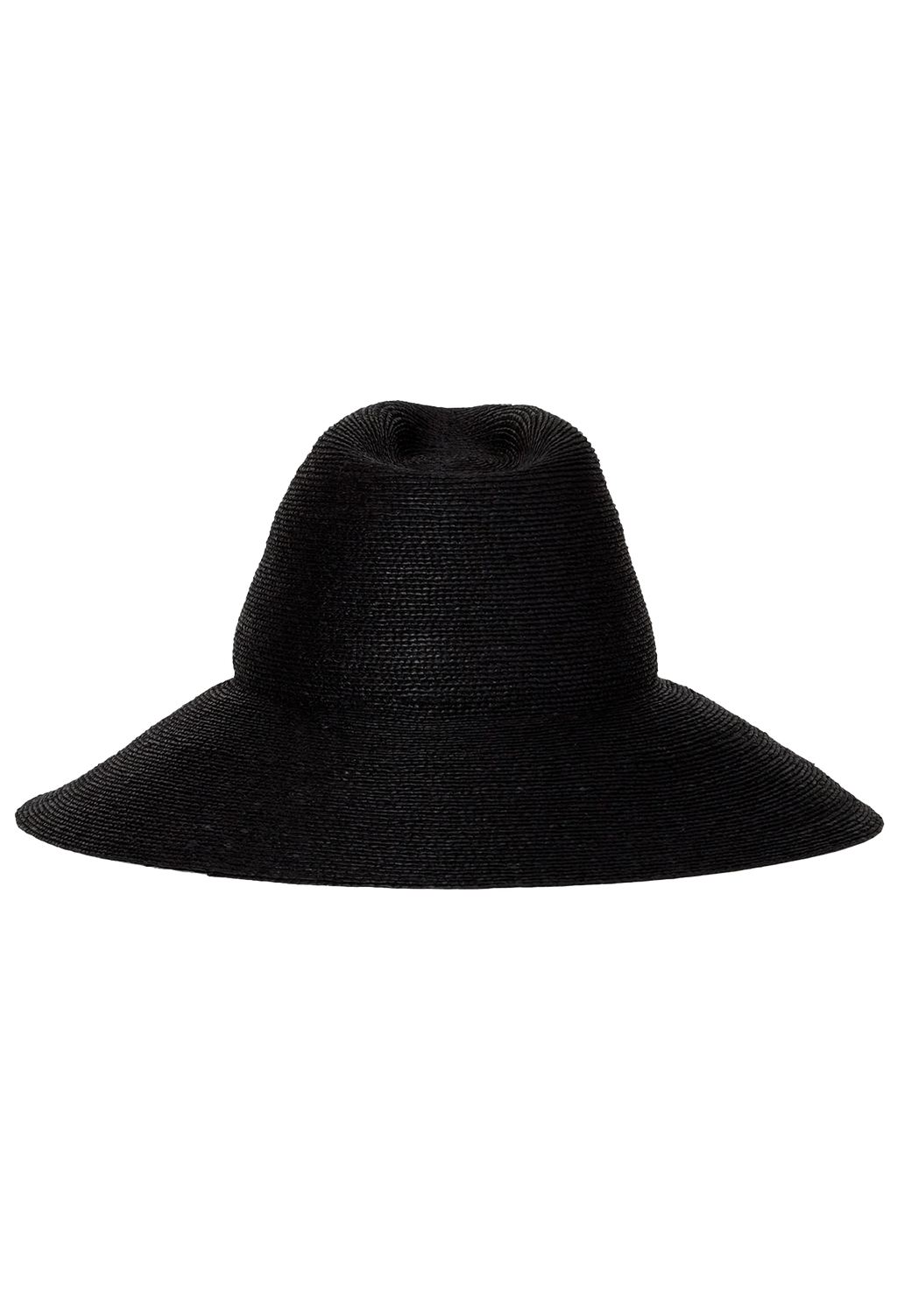 A black straw hat with a downward tilted brim. Transparent background.