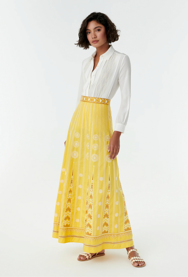 Camille Backgammon Embroidered Skirt