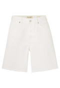 A pair of white denim shorts. Transparent background.