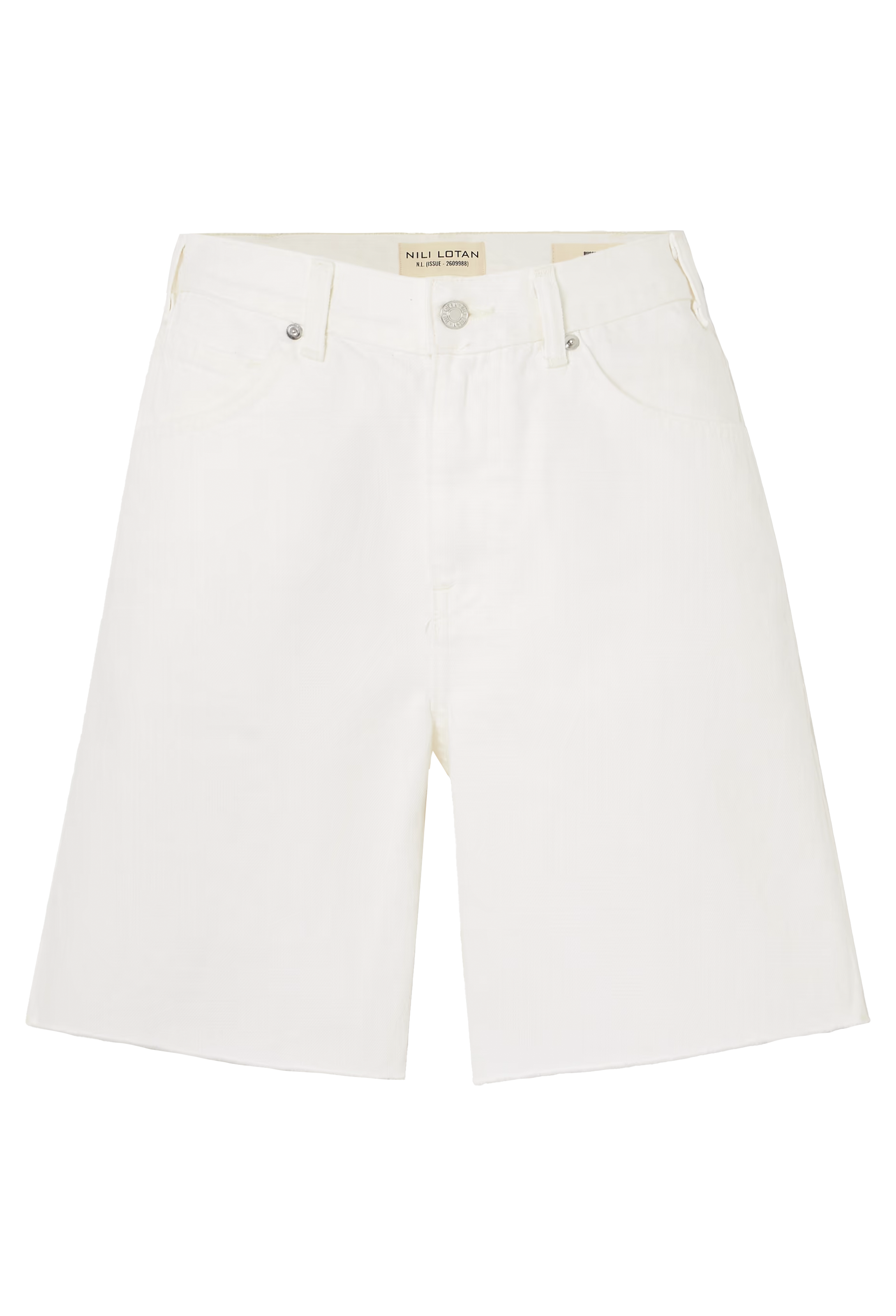 A pair of white denim shorts. Transparent background.