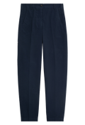 A pair of navy pants. Transparent background.