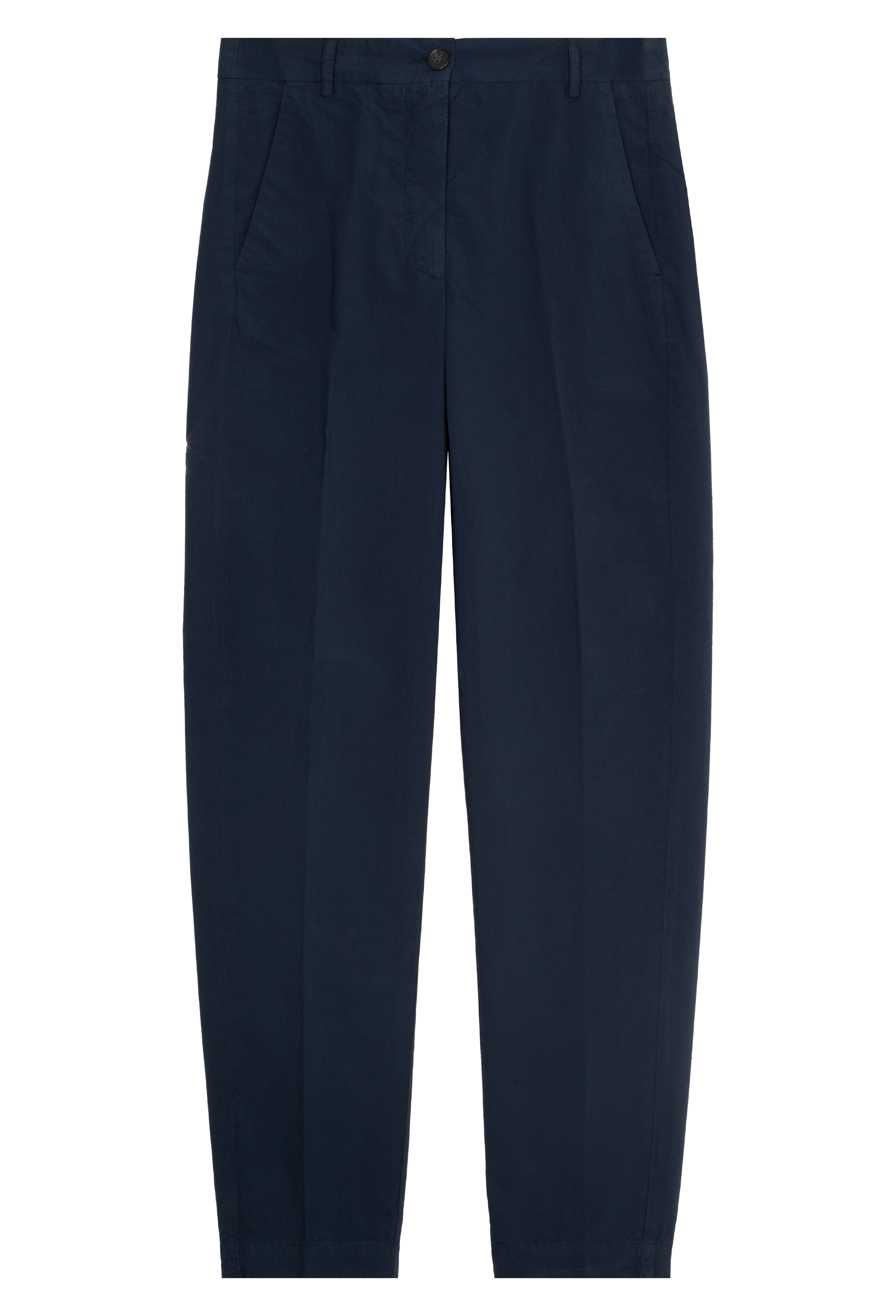 A pair of navy pants. Transparent background.