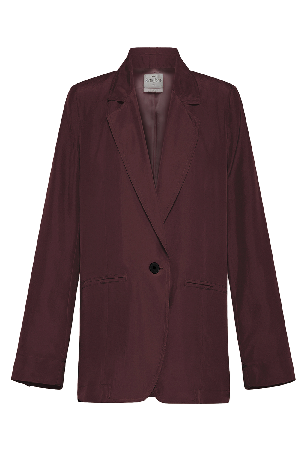 A maroon blazer with a black button. Transparent background.