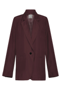 A maroon blazer with a black button. Transparent background.