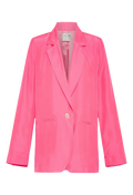 A bright pink blazer with a white button. Transparent background.