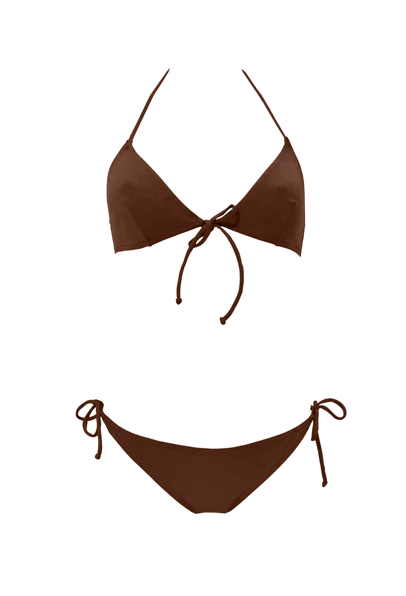 A brown string bikini. Transparent background.
