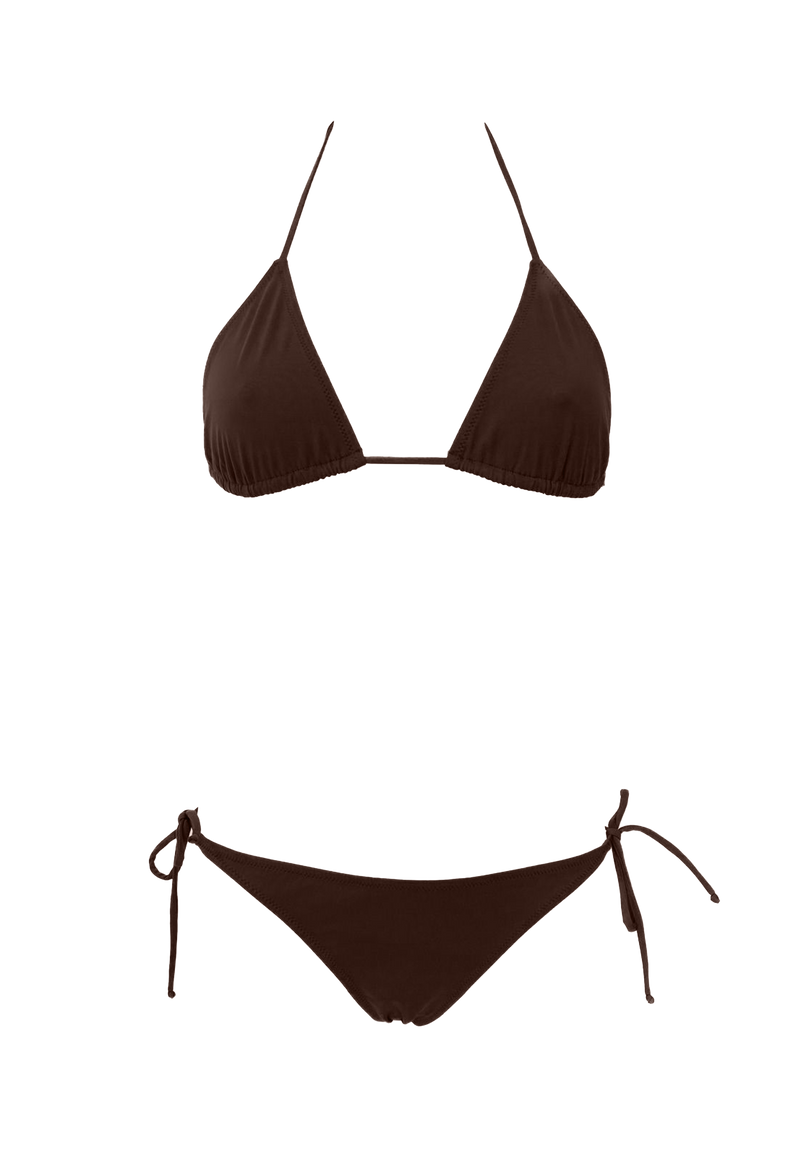 A brown string bikini. Transparent background.