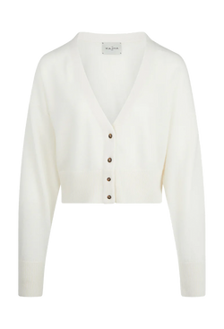 A white cardigan with brown buttons. Transparent background.