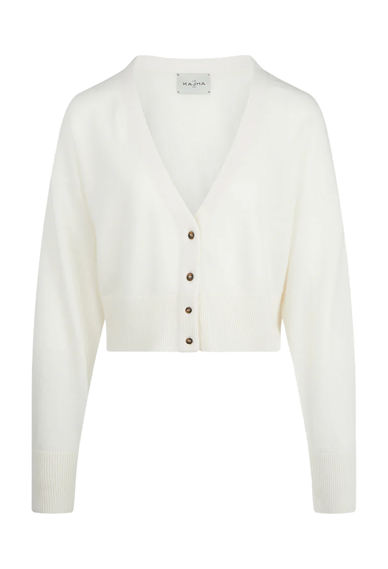 A white cardigan with brown buttons. Transparent background.