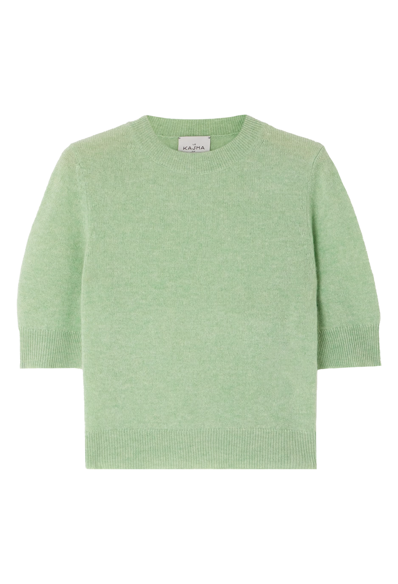 A short sleeve light green cashmere sweater. Transparent background.