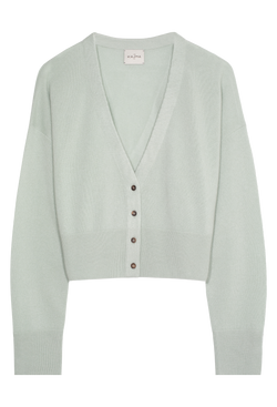 A light blue cardigan with brown buttons. Transparent background.