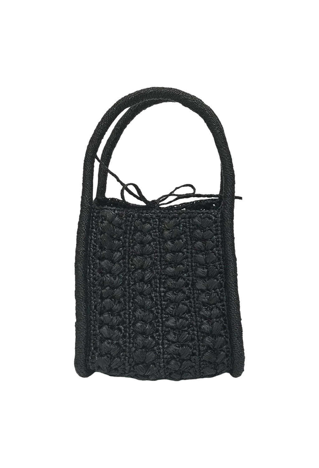 A small black basket handbag with two handles. Transparent background.
