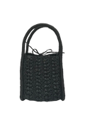 A small black basket handbag with two handles. Transparent background.