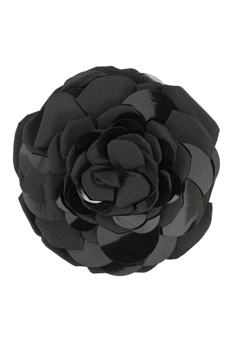 A large black flower brooch. Transparent background.