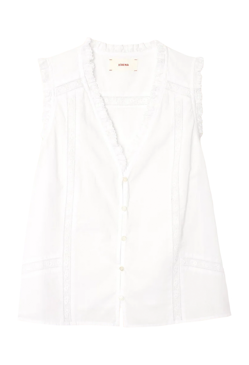 Xirena sleeveless button down white top.