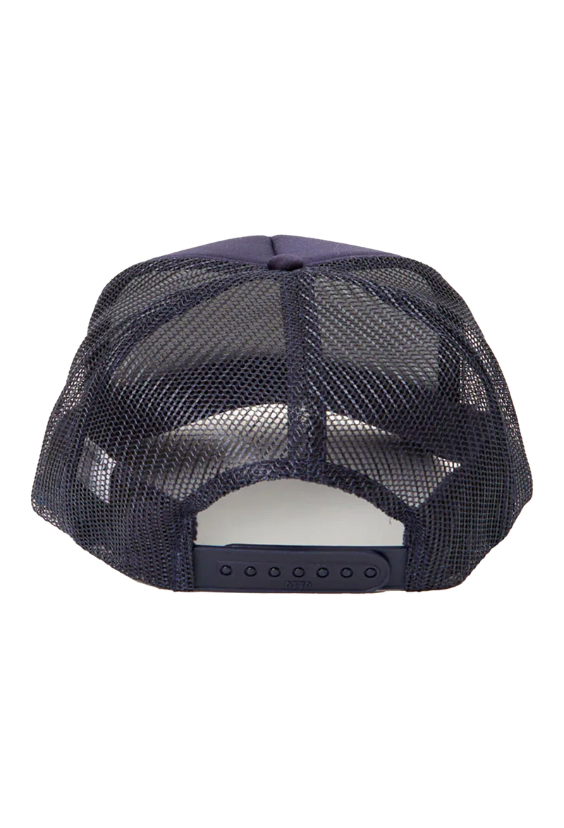 back of navy trucker hat. photo on a transparent background 