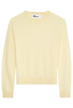 a light yellow long sleeve cashmere crewneck. transparent background