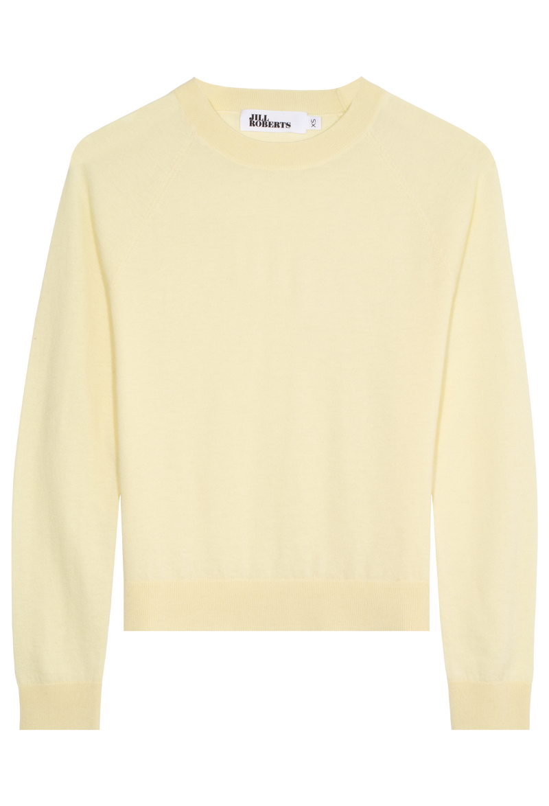 a light yellow long sleeve cashmere crewneck. transparent background