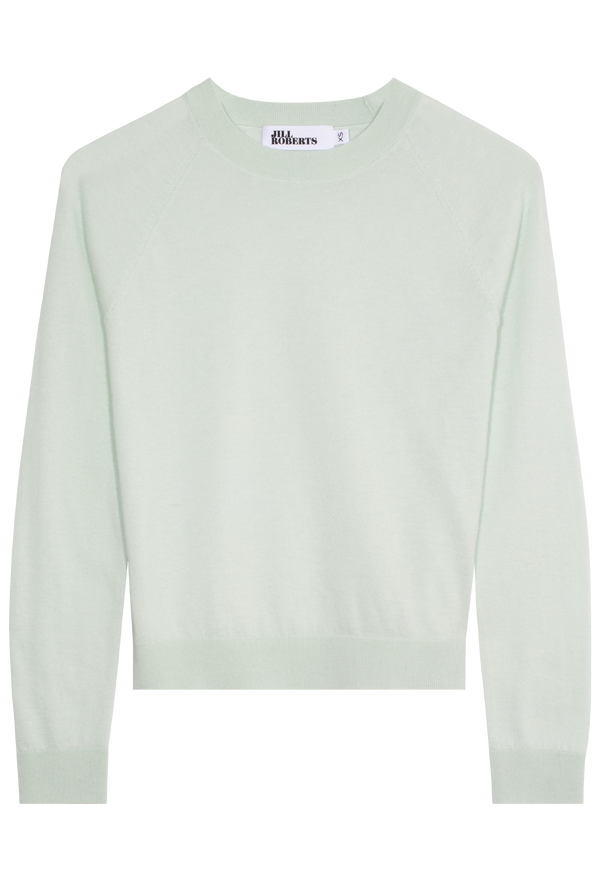 a pastel green long sleeve cashmere crewneck. transparent background